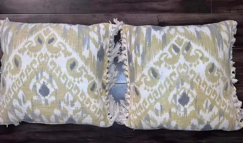 Gray and Gold Ikat Pillow Set with Tassels